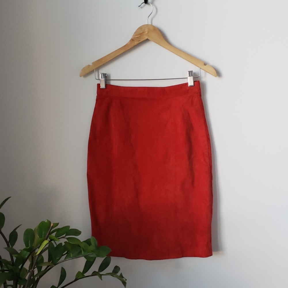 Vintage Red Suede Pencil Skirt